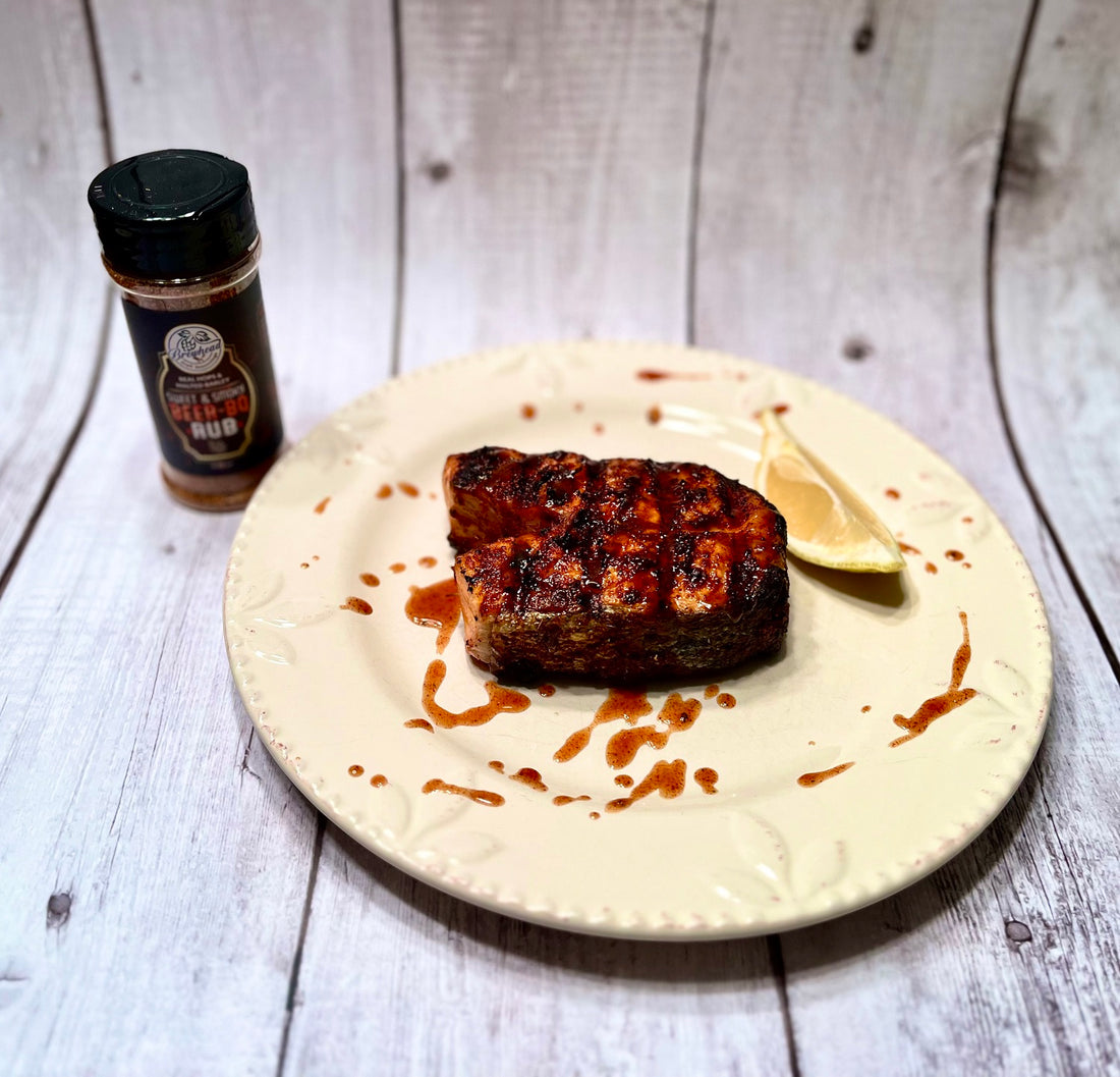 Brewhead Sweet & Smoky Grilled Salmon Steaks with Honey Mustard Drizzle